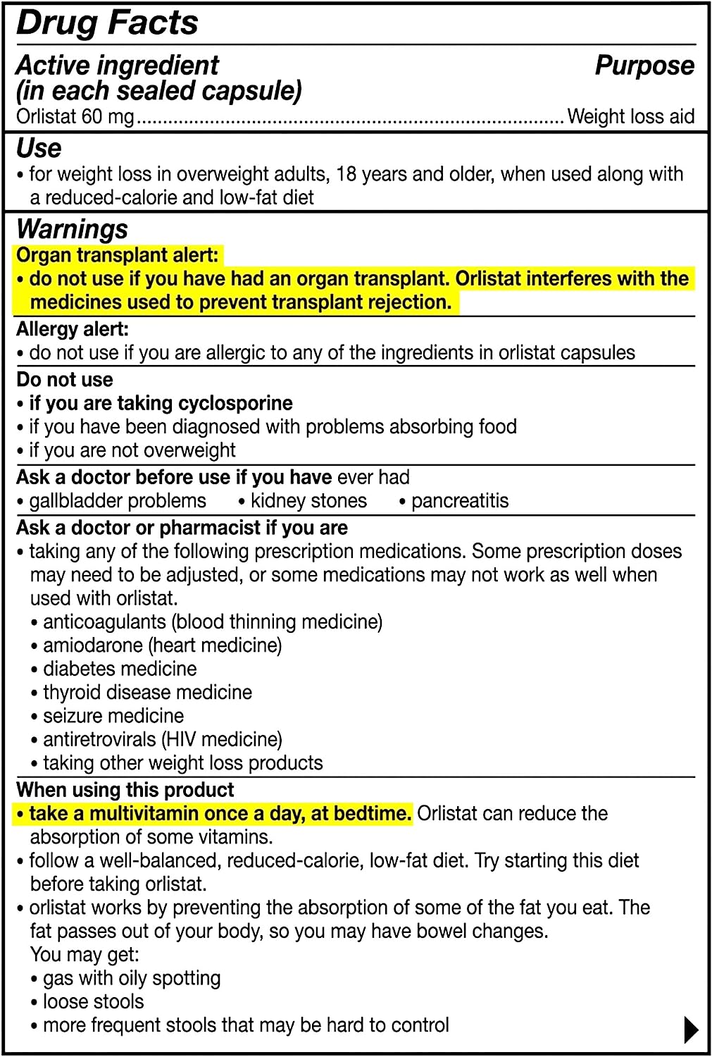ALLI-Supplement-Facts