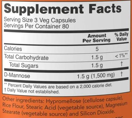 Now-D-Mannose-500mg-Supplement-Facts