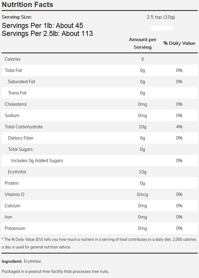 Now-Food-Erythritol-Supplement-Facts