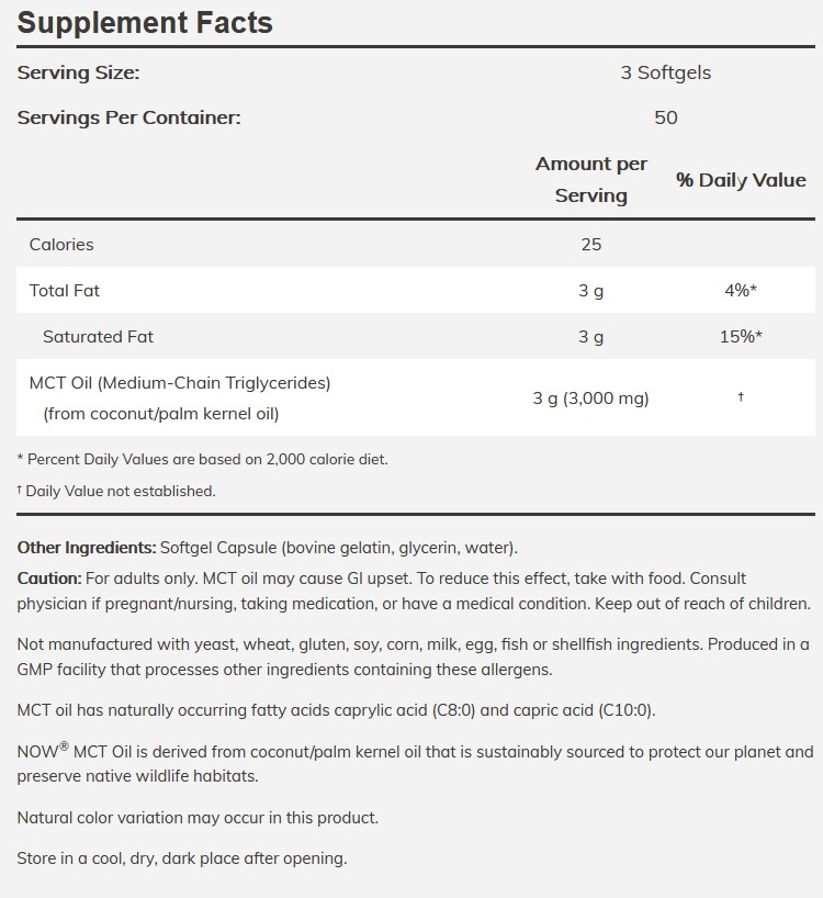 Now-MCT-Oil-Softgel-Supplement-Facts