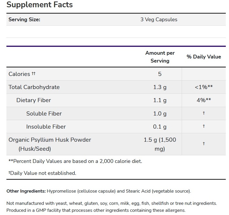 Now Foods Psyllium Husk 500 mg Veg Capsules